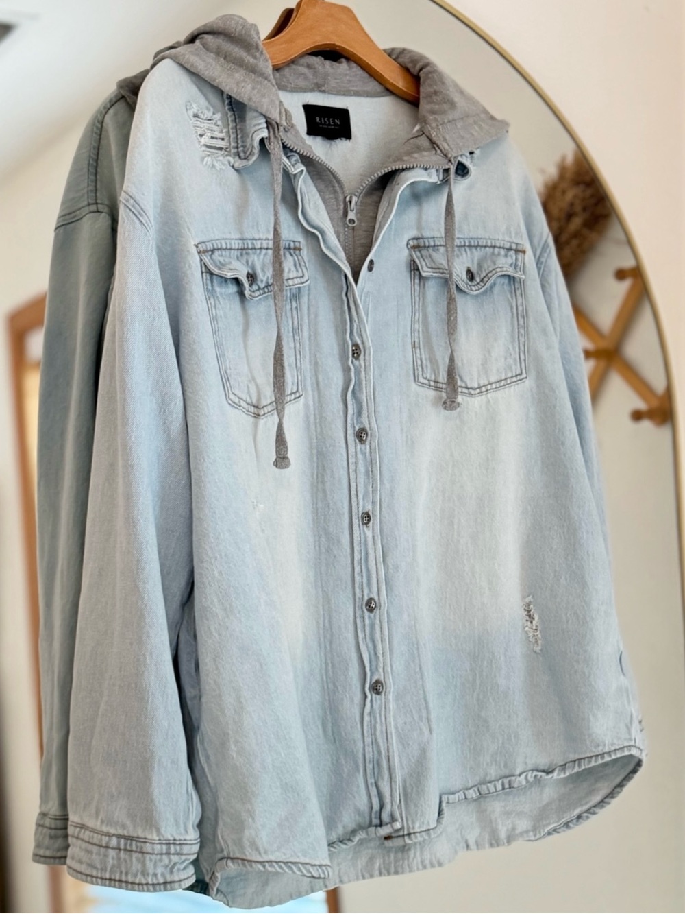 Risen Brand Distressed Hooded Denim Shacket (L- 1XL)
